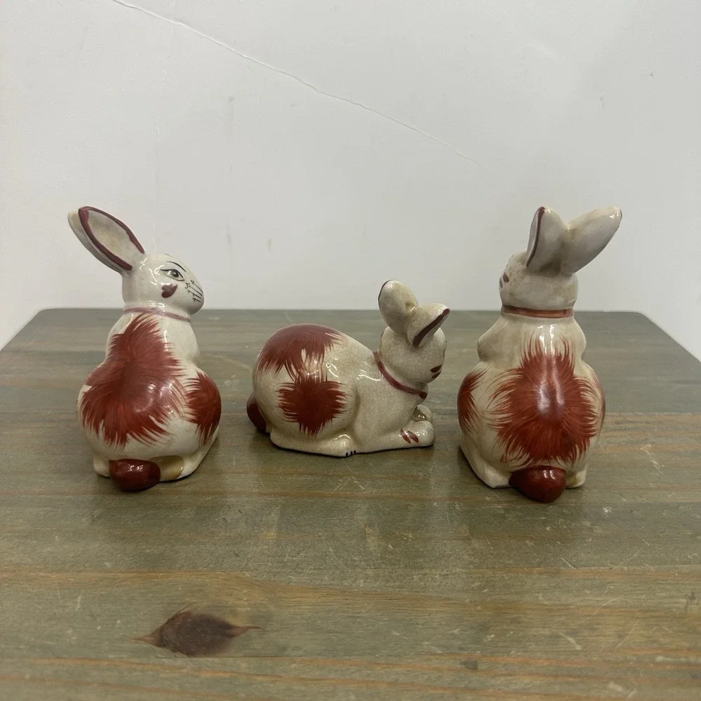 Lot Of 3 Staffordshire Style Bunny Rabbit Small Porcelain Figurine 3-4